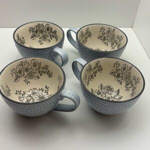 Set of 4 Pfaltzgraff Gabriela Gray pattern large coffee or tea mugs